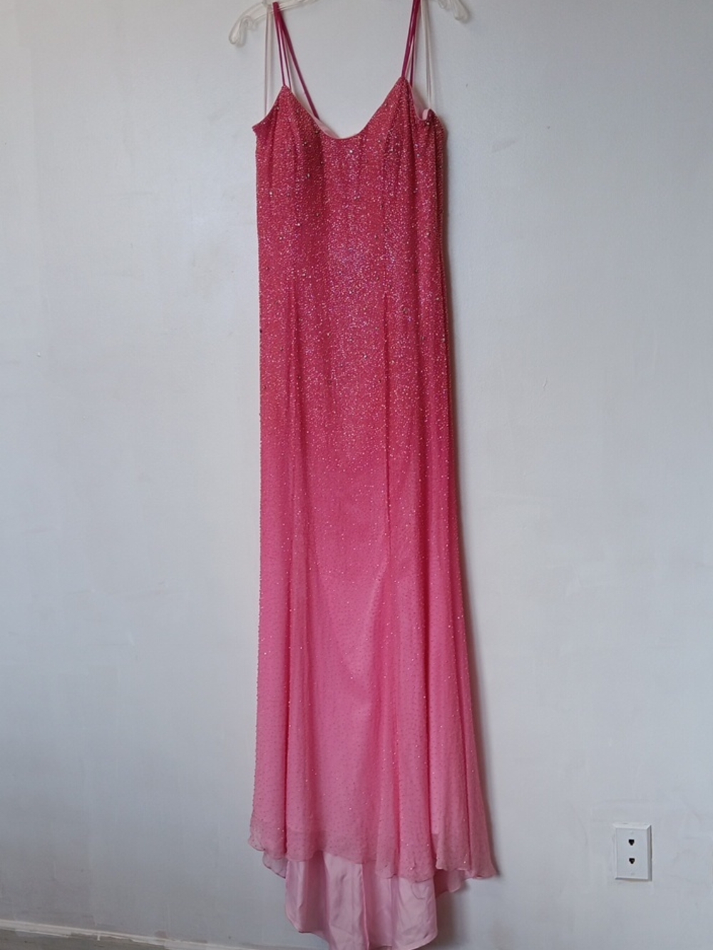 Riva Designs Pink Beaded Ombre Maxi Slip Dress